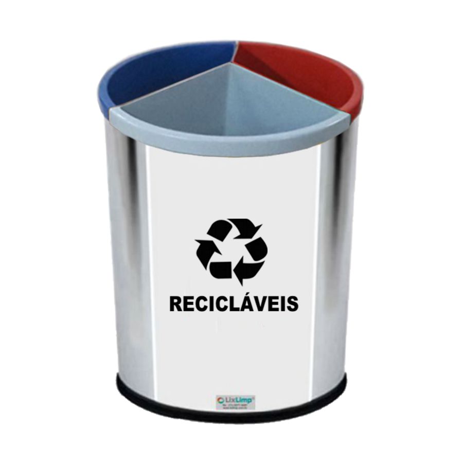Lixeira Coleta Seletiva Divisórias Inox 3 DIV 26 L AZ-CZ-VM JS